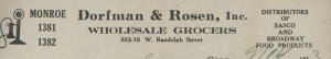 1933 CHICAGO ILLINOIS DORFMAN & ROSEN WHOLESALE GROCERS INVOICE 31-2