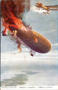 Mint Italy Aviation  WW1 M2 Zeppelin Attacked  by Hydroplane  Picture Postcard