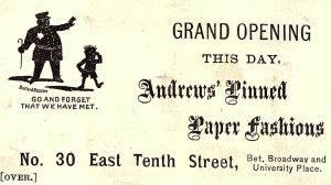 1870's Andrew's Pinned Paper Fashions Police Silhouettes Trade Card P6