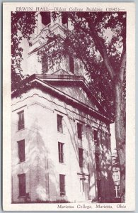 Marietta Ohio 1940s Postcard Marietta College Erwin Hall Oldest College Building