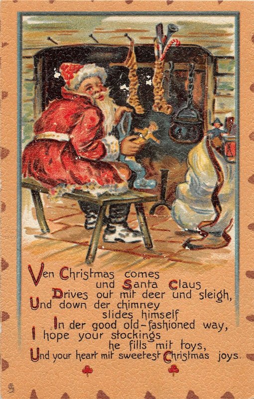 F79/ Santa Claus Merry Christmas Holiday Postcard c1910 Fireplace 16