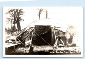 RPPC GRAND RAPIDS, Minnesota MN ~ Native American INDIAN TEE-PEE c1930s Postcard