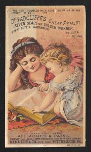 VICTORIAN TRADE CARD Dr Radcliffes Remedy Girl Reading Baby