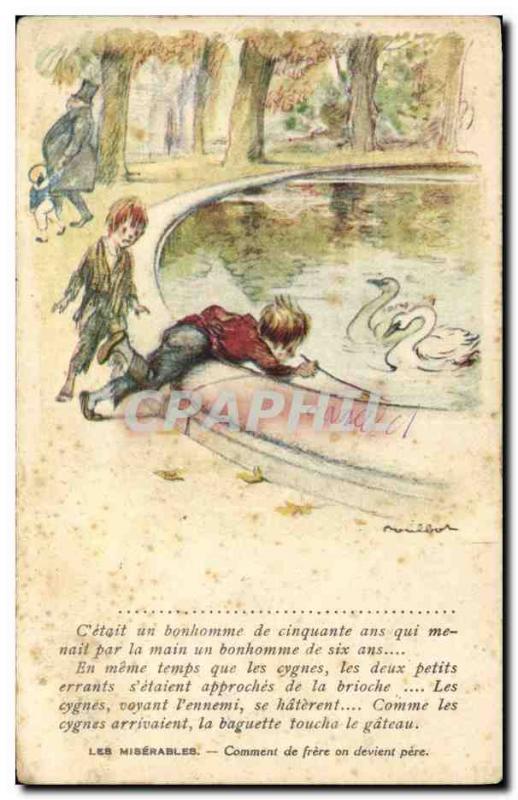Old Postcard Fantasy Illustrator Poulbot Victor Hugo Les Miserables Swan