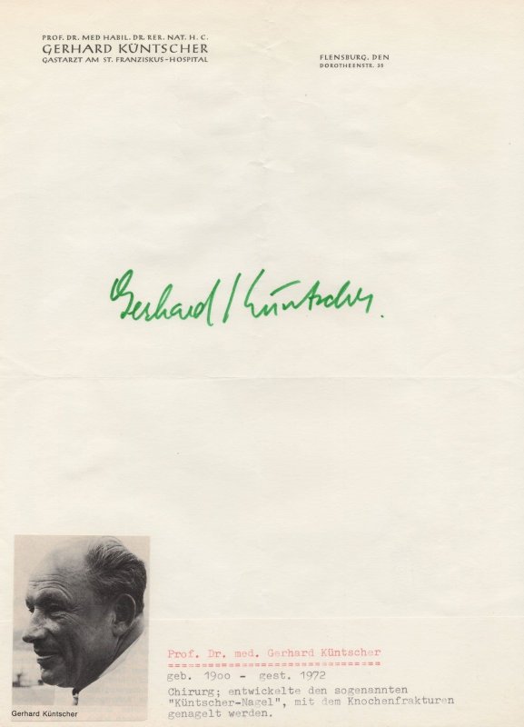 Gerhard Kuntscher German Military WW2 POW Surgeon Signed Autograph