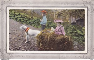 White Dog drawn wagon, Boy & Girl, In the Country, 1900-10s