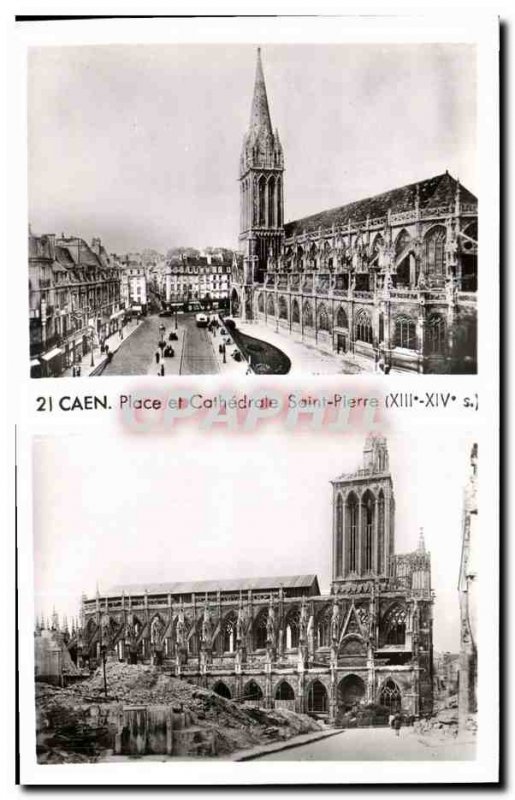 Old Postcard Caen Place and Cathedrale Saint Pierre Militaria