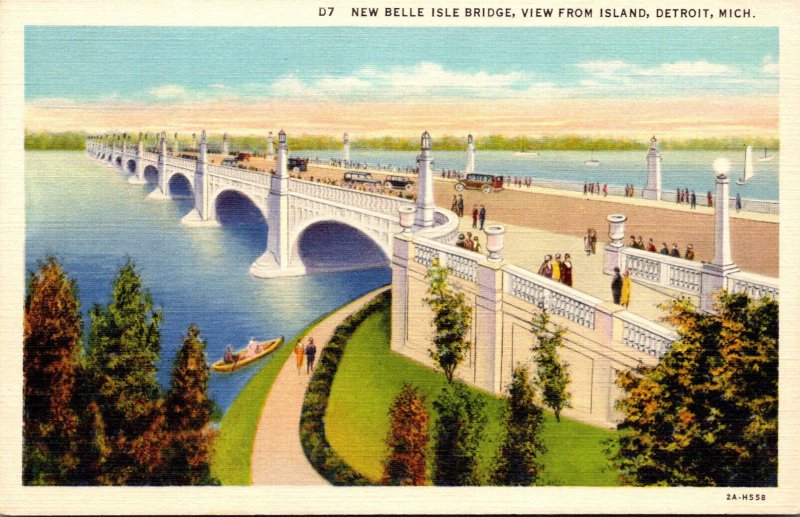 Michigan Detroit New Belle Isle Bridge View From Island Curteich