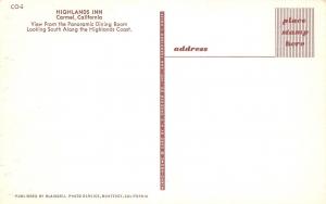 Carmel California~Highlands Inn~1960 Postcard 