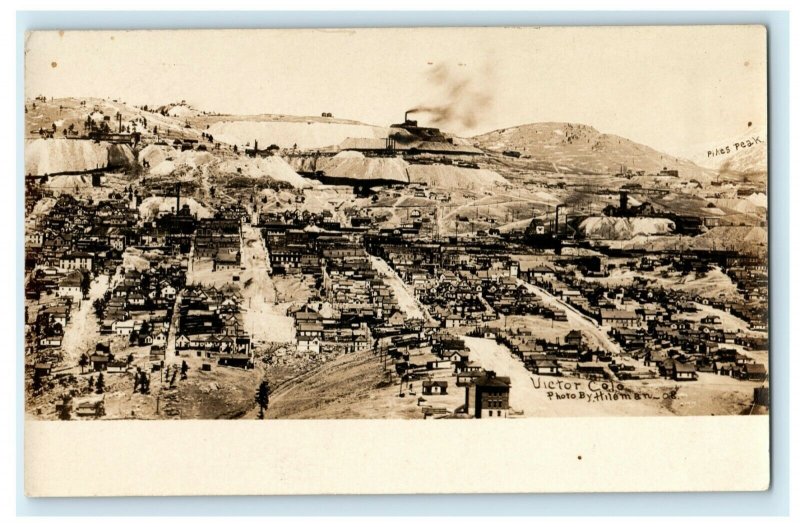 c1910 Rare Victor Colorado CO Bird's Eye View Mining Factories Antique Postcard