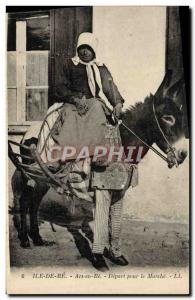 Old Postcard Donkey Mule Ile de Re Ars en Re Departure for the market TOP