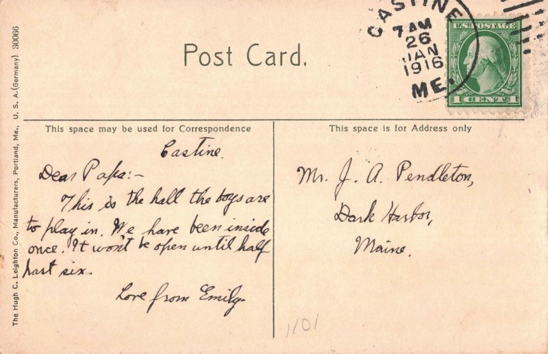 c.1916 Emerson Hall Castine Maine Postcard 2R4-220 