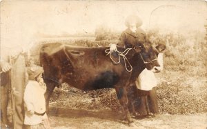 G18/ Kimmell Indiana RPPC Postcard 1915 Woman Farmer Cow Kids