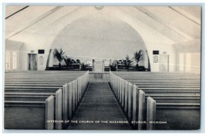 c1950's Interior Of Nazarene Church Benches Altar Sturgis Michigan MI Postcard