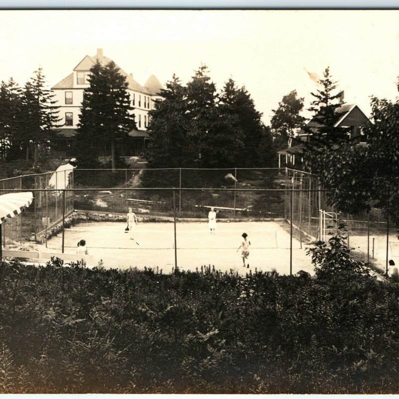 c1920s Tennis Court RPPC Real Photo Mystery House Resort Park Postcard Sports A3