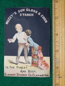 1870s-80s Muzzy's Sun Gloss & Corn Starch Elkhart Ind. Victorian Trade Card F23