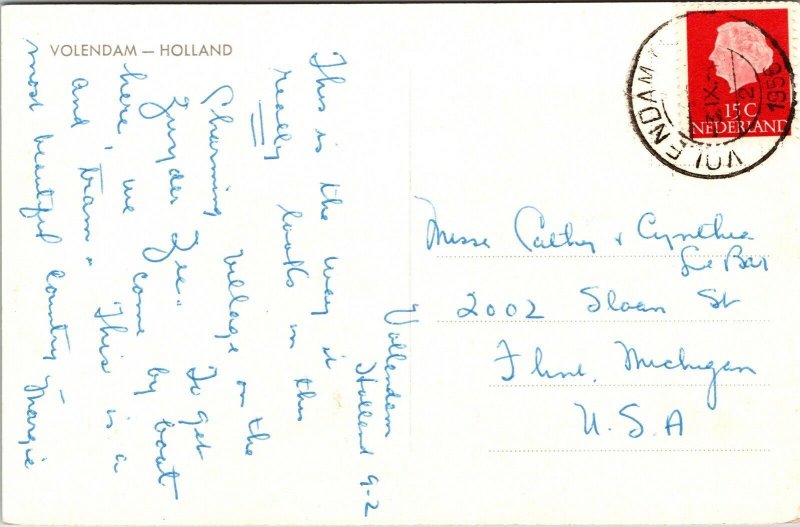 Volendam Holland WB Potcard WOB PM Note VTG Vintage Boat Dock  