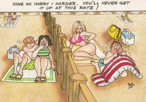 Inflatable Rubber Dinghy Bed On Beach Getting It Up Risque Comic Humour Postcard