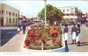 Suva, Fiji  POLICE OFFICERS~TRIANGLE  Street Scene~Cars  ca1940's Postcard