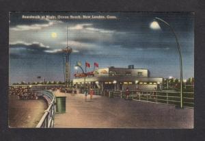 CT Night View Boardwalk Ocean Beach NEW LONDON Conn Connecticut Postcard PC