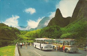 Maui, HI, Tour Buses at Iao Needle, Natural Wonder, Travel Bus, Chrome PC 1960s