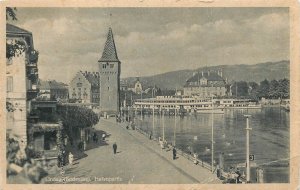 Navigation & sailing related old postcard Lindau Bodensee tower and pier