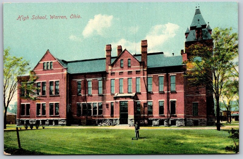 Vtg Warren Ohio OH High School 1910s View Old Unused Card Postcard