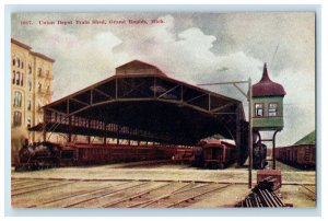 1908 Train Shed Union Depot, Station, Grand Rapids Michigan MI Postcard