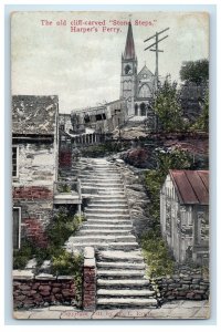 1912 The Old Cliff Carved Stone Steps Harpers Ferry West Virginia WV Postcard 