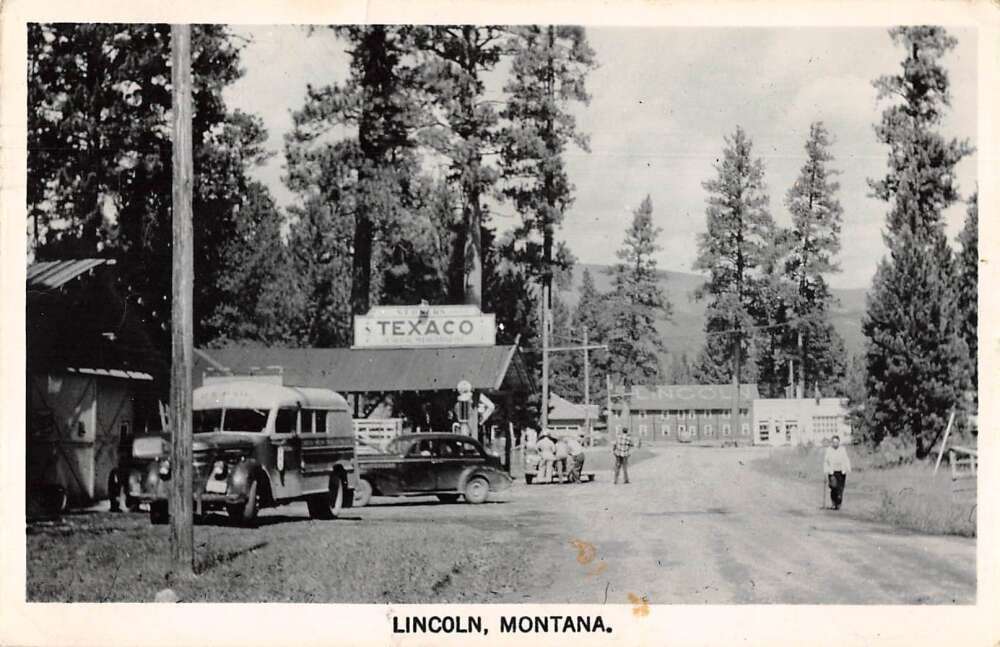 Lincoln Montana Texaco Gas Station US Mail Truck Rest Stop Real Photo