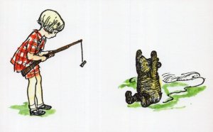 Winnie The Pooh With Christopher Robin Fishing Book Postcard