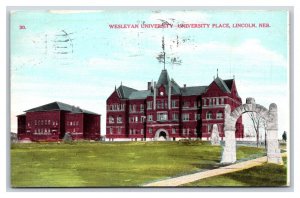 Wesleyan University Place Buildings Lincoln Nebraska NE 1909 DB Postcard V16