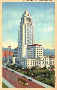 Los Angeles California, City Hall Building Main Street Roadway, Vintage Postcard