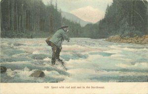 Artist impression Fishing Sport Rod Reel Cardinell Vincent 1908 Postcard 21-6365