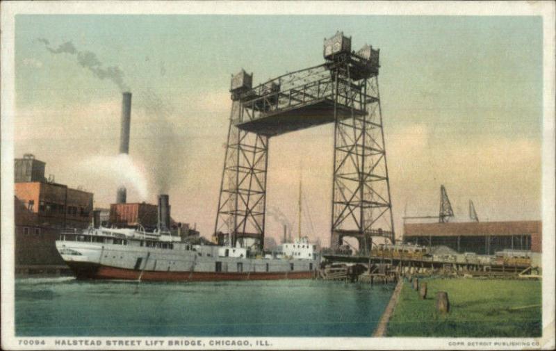 Chicago IL Halstead St. Lift Bridge & Steamer Detroit Publishing Postcard