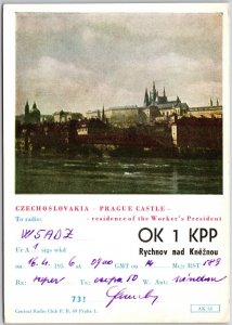 1956 Radio Card OK1KPP Czechoslovakia Prague Castle Amateur Station Postcard