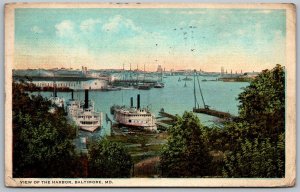 Baltimore Maryland 1925 Postcard View Of The Harbor Steamboats