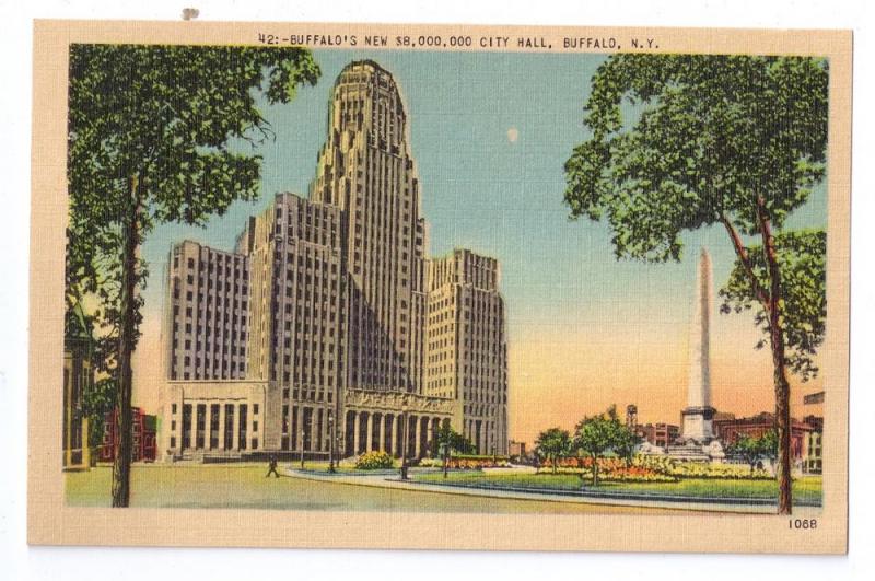 Buffalo NY New City Hall Vintage Linen Metrocraft Postcard