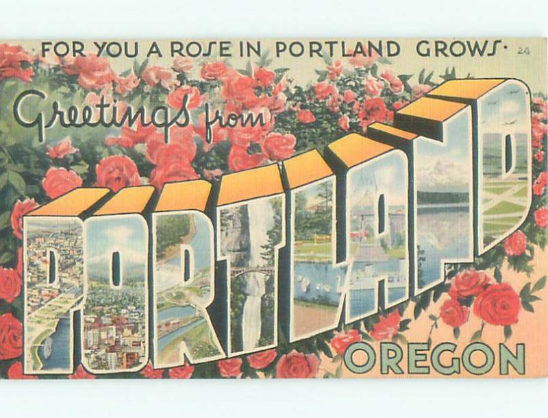 Unused Linen BIG LARGE LETTERS Portland Oregon OR Q2614