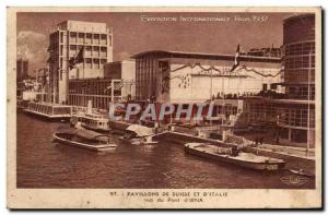 Paris - World Expo 1937 - Flags of Switzerland and Italy - Old Postcard