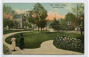 Library Park Kenosha Wisconsin 1910c postcard