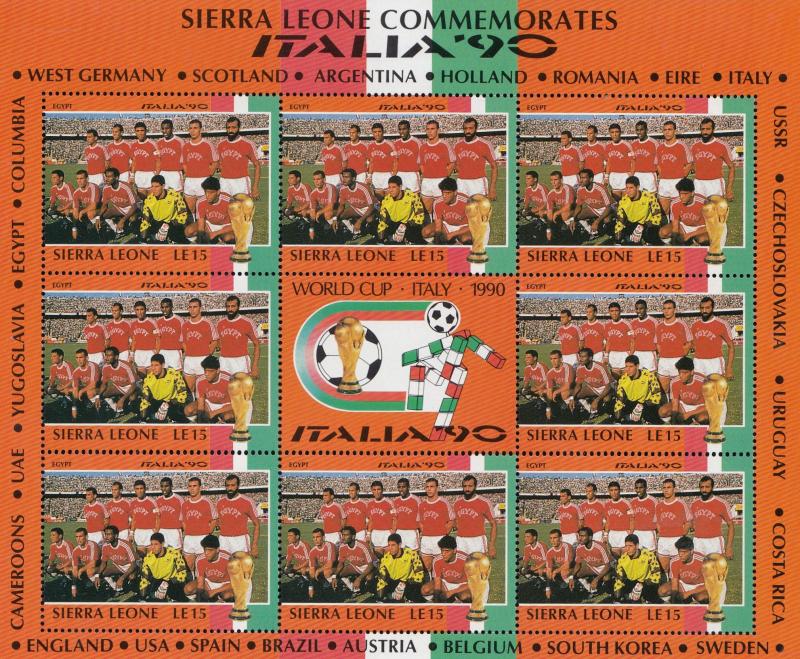 Egypt Egyptian Football World Cup Italia 1990 Rare Full Sheet Block Of Limite...