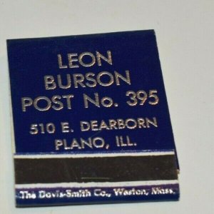 Leon Burson Post No. 395 Plano Illinois American Legion Matchbook
