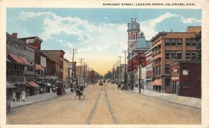 J37/ Delaware Ohio Postcard c1910 Sandusky Street Stores Wagon Horse 271