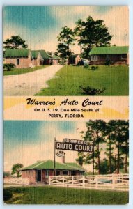 PERRY, Florida FL ~ Roadside WARREN'S AUTO COURT Motel 1940s Linen Postcard