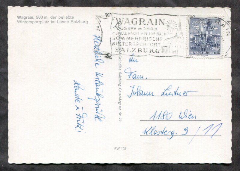 p339 - AUSTRIA Wagrain 1969 Slogan Cancel on Street View Postcard. VW Beetle