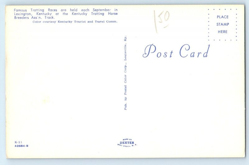 1960 Lexington Kentucky Postcard Trotting Races Held Horse Breeders Ass'n Track