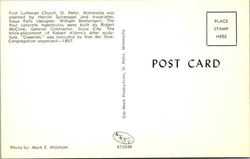 3~Postcards ST PETER, MN Minnesota FIRST LUTHERAN CHURCH~ALTAR~CHRISTMAS SONG