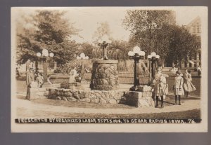 Cedar Rapids IOWA RPPC '10 ORGANIZED LABOR UNION Unions PARK DEDICATION Fountain