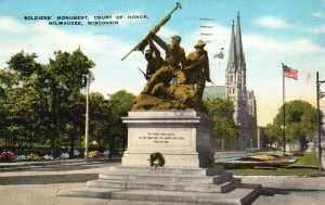 Vintage Postcard 1940's Soldiers Monument Court of Honor Milwaukee Wisconsin #6